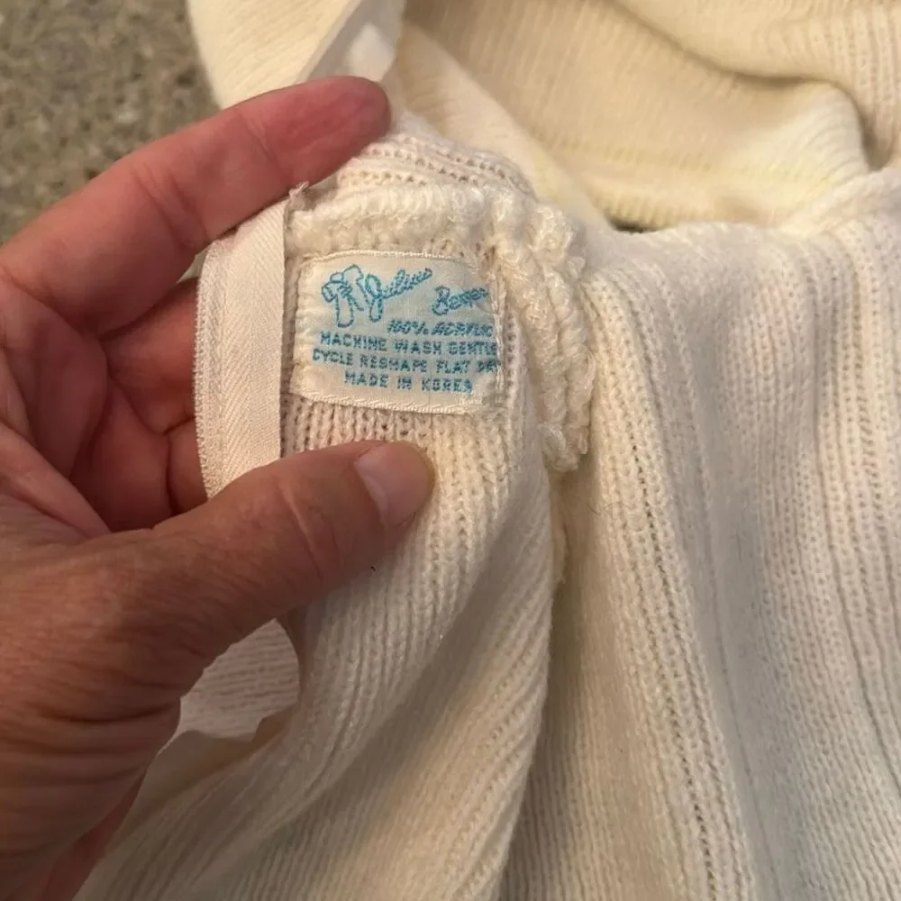 JULIUS BERGER Vintage Ivory Hooded Back Zip Cardigan Baby Sweater Car Train Embr